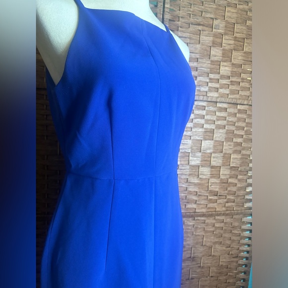 H&M Blue business casual Halter Dress size 8 Back Gold zipper Back slit - Picture 3 of 11